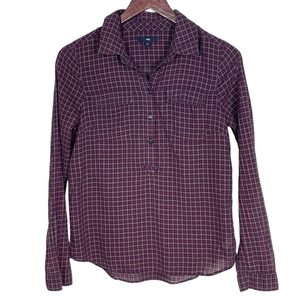 Gap Half Button Plaid Shirt Size XS